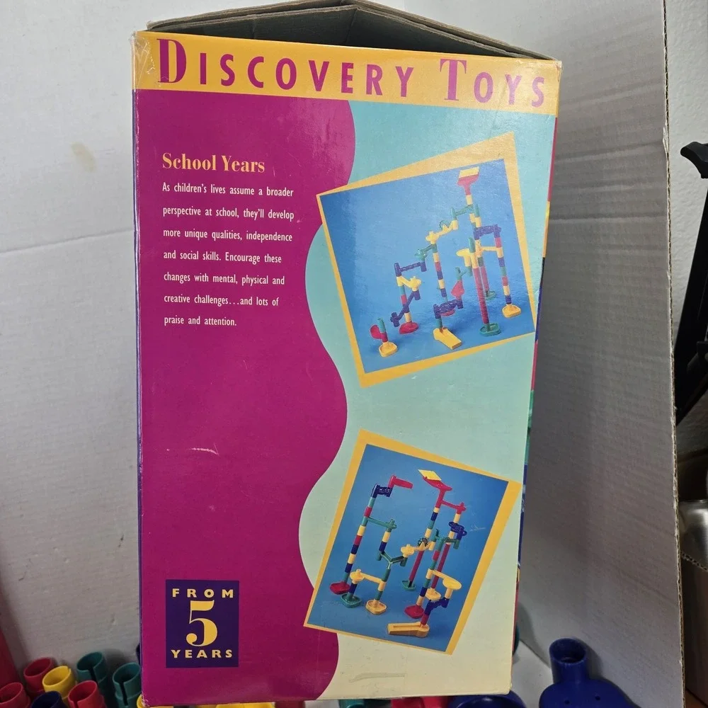 Vtg 1997 Discovery Toys Super Marbleworks Raceway Box COMPLETE 59pc + 50 Marbles
